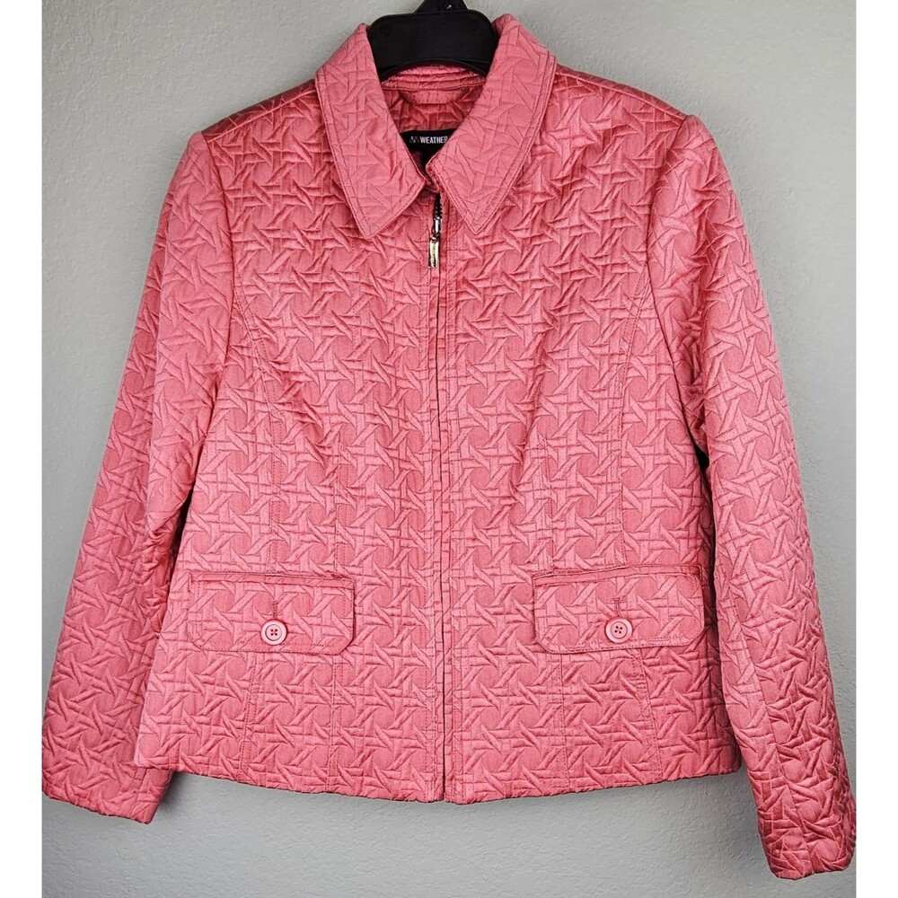 Weather Tamer Women's Large Quilted Pink Jacket Textured Zip Up